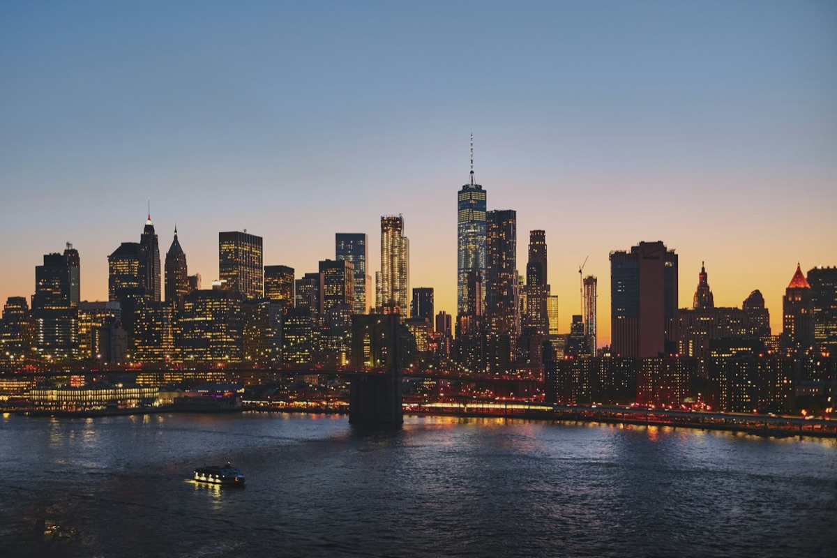 City skyline at dusk